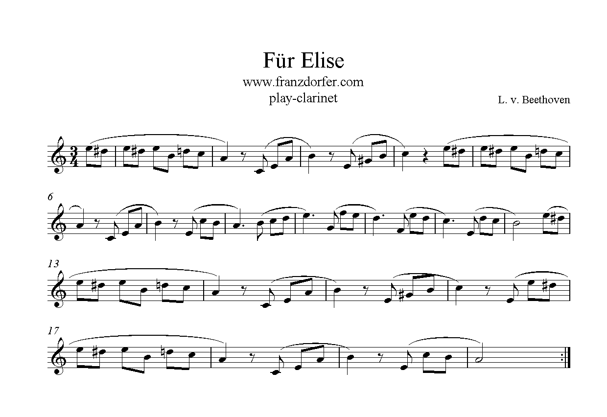 Noten Für ELise Klarinette, Querflöte